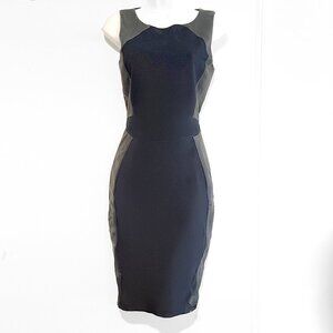 Halston Heritage Navy Blue Leather Trim Dress